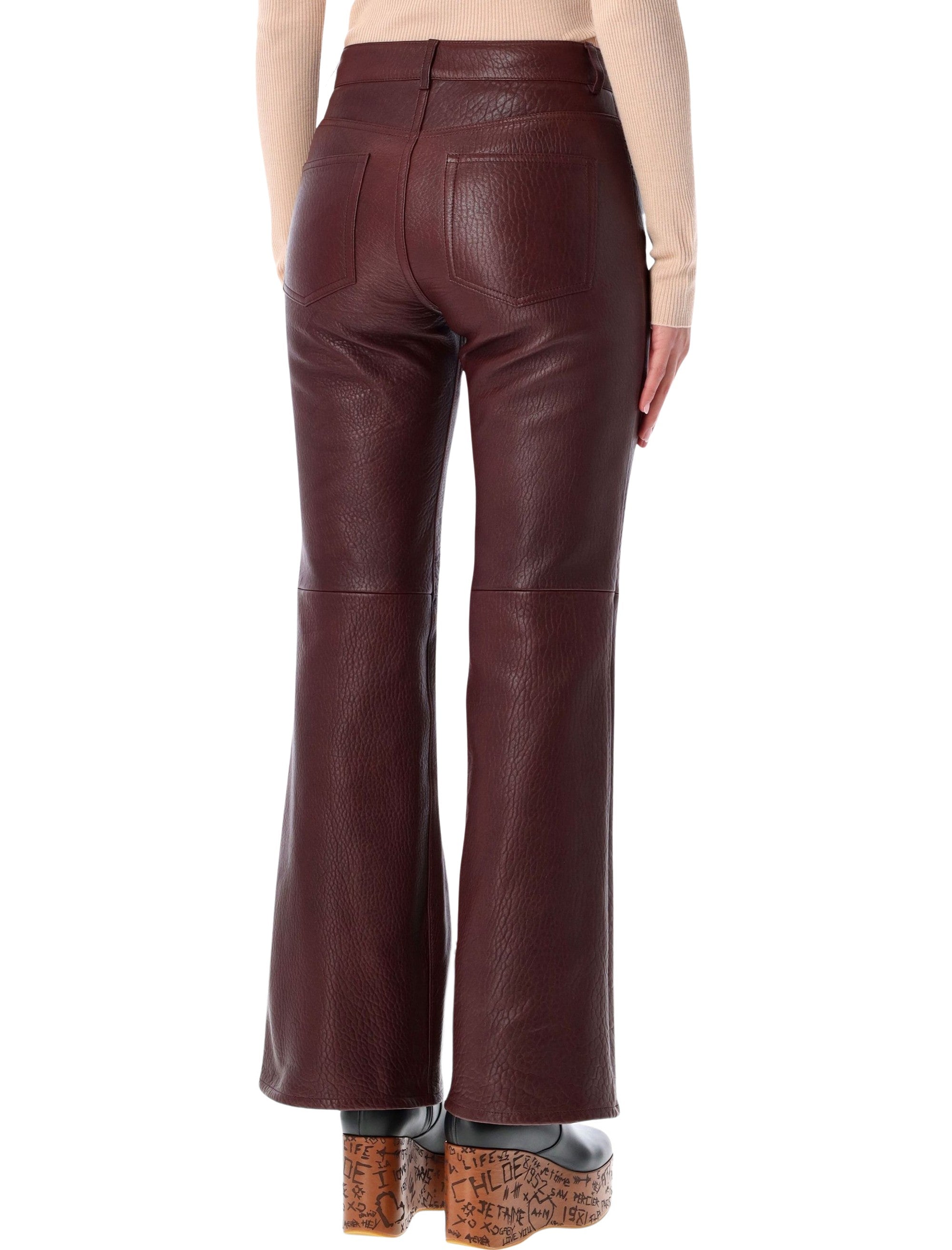 Chloé Flared Textured Lambskin Leather Trousers