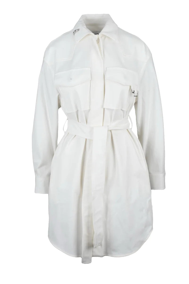 Shirt Dress Buttons Pockets - White