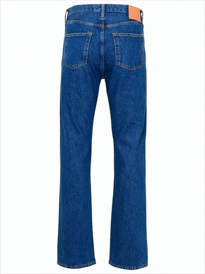 Mid-Blue Denim Pants With Traditional Five-Pocket Styling