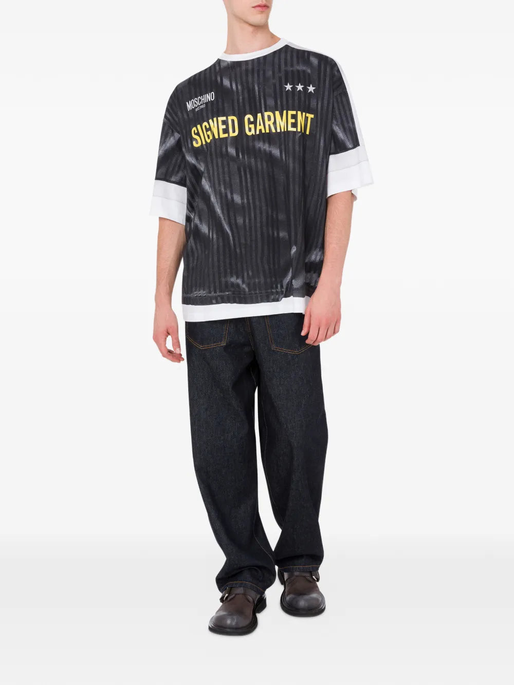 Loose-Fit T-Shirt With Vertical Stripes And Statement Print