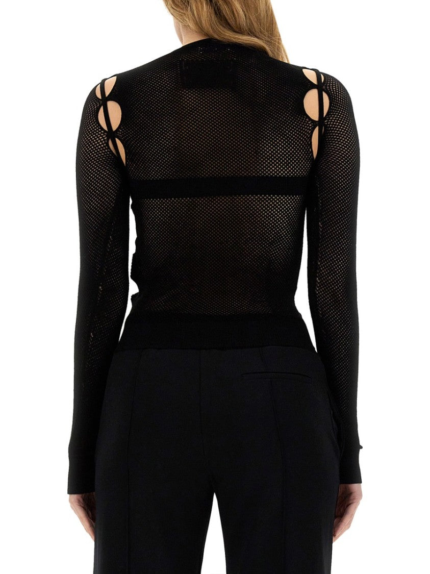 Netted Black Top With Cut-Out Shoulder Details