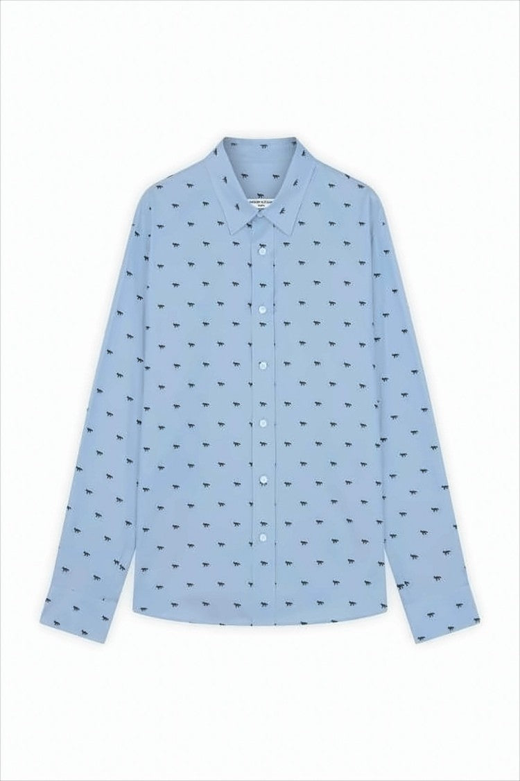 Light Blue Long-Sleeve Shirt With Subtle Motifs And Classic Collar