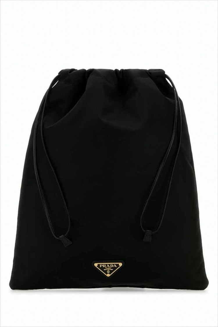 Recycled Nylon Shoulder Bag with Drawstring Closure