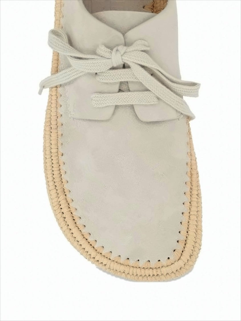Suede Sneakers with Raffia-Wrapped Sole and Artisanal Detailing