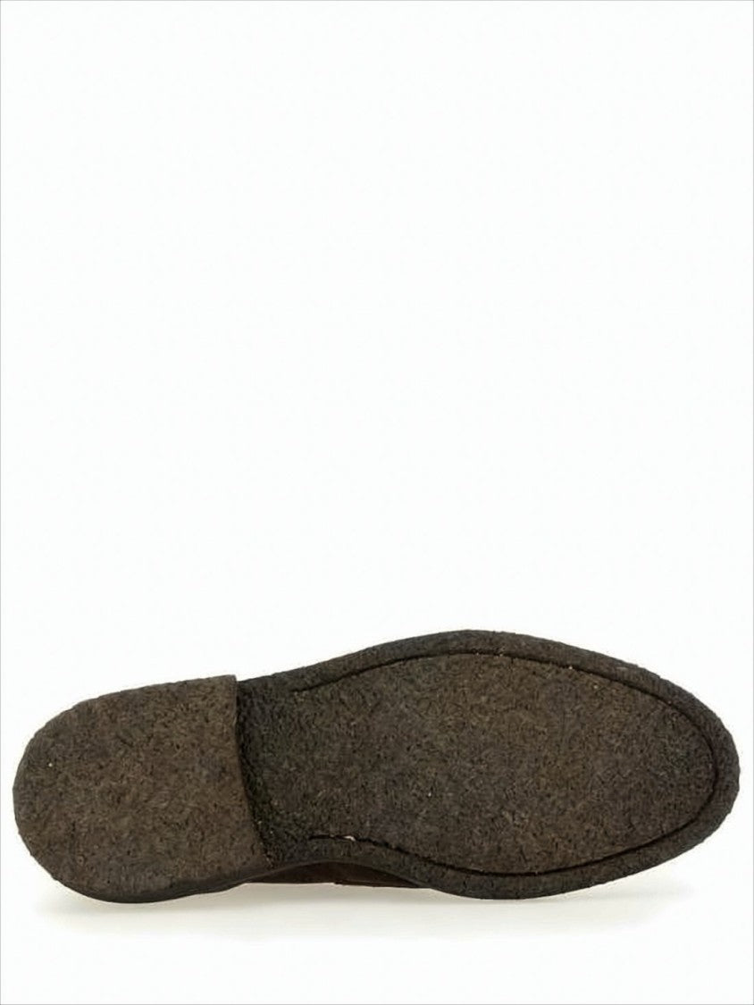 Dark Brown Suede Loafers with Shearling Lining and Tricolor Detail