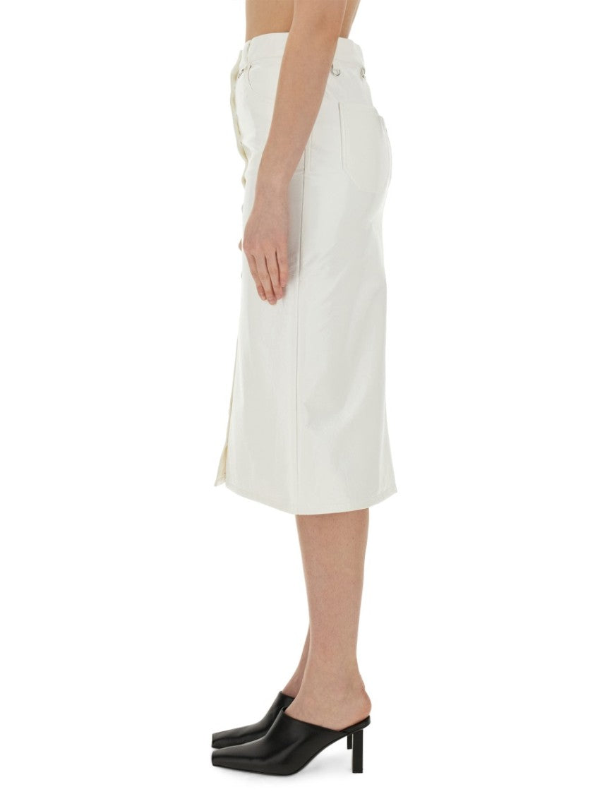 Midi Skirt With Front Button Detailing And Back Slit