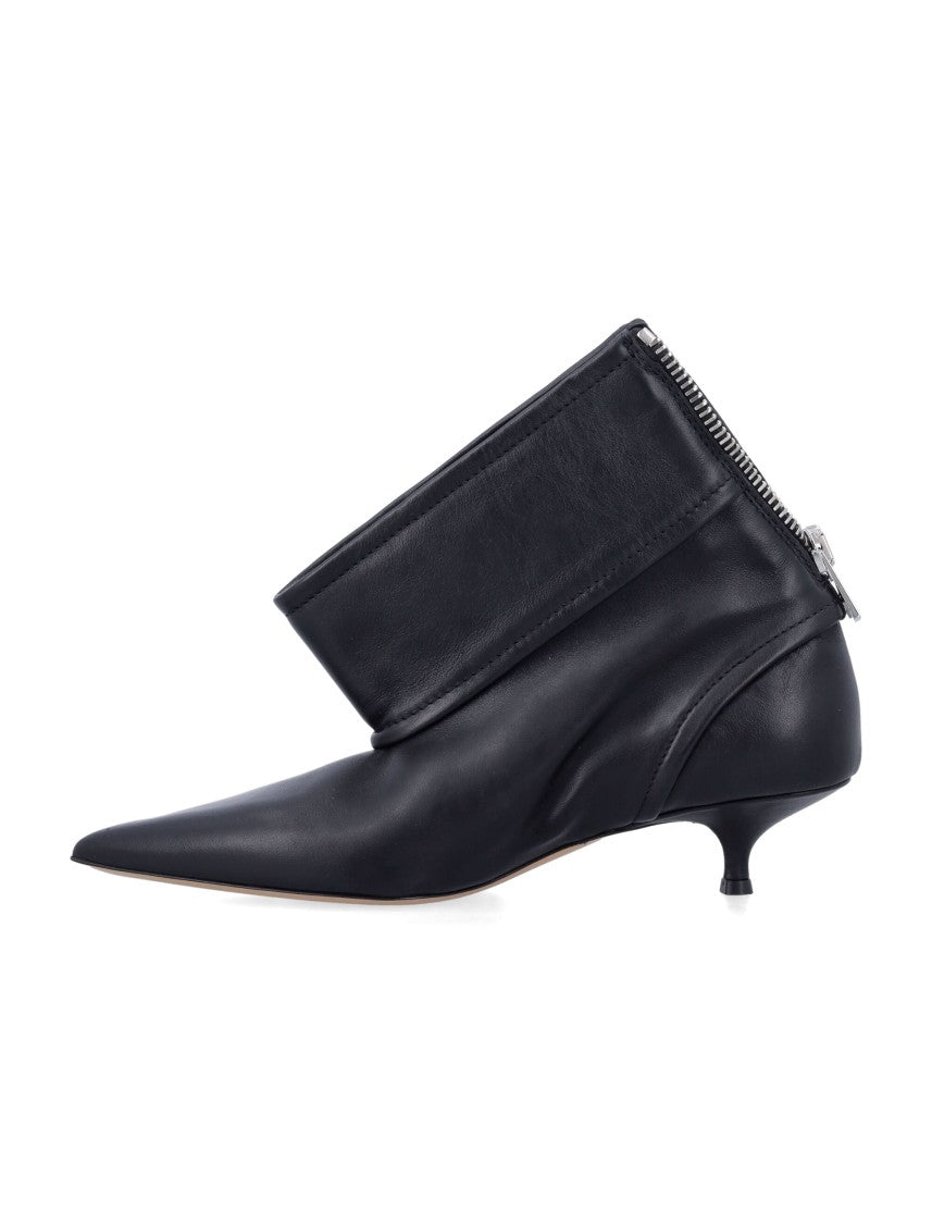 Black Leather Biker Kitten Heel Ankle Boot