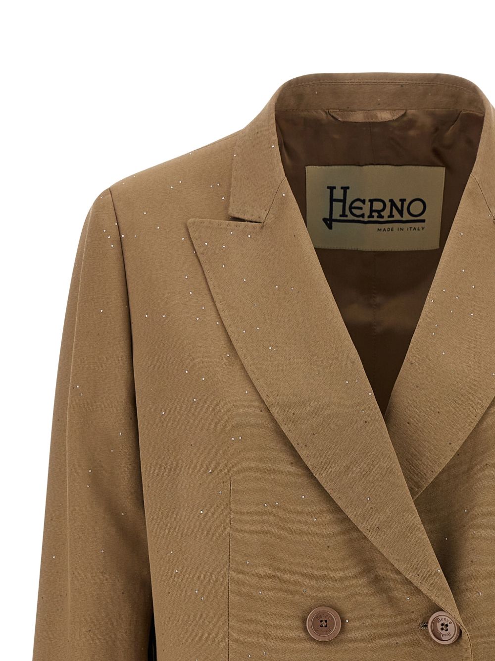 Beige Double-Breasted Jacket With Peak Lapel