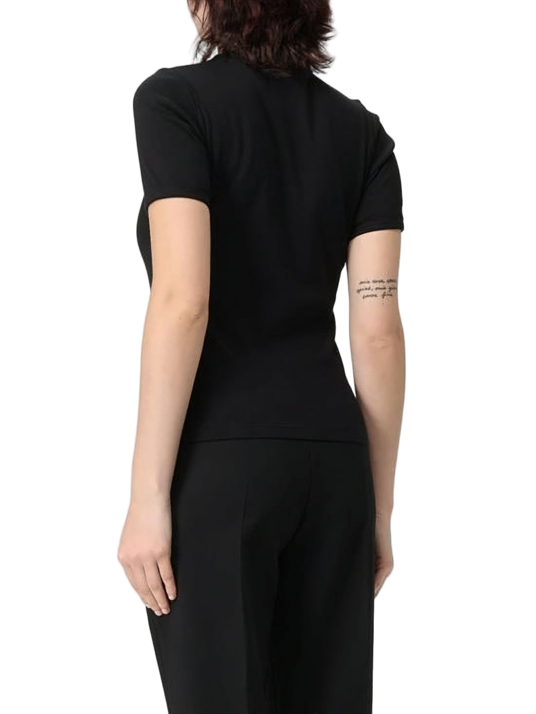 Fitted Black T-Shirt with Curved Logo Detail