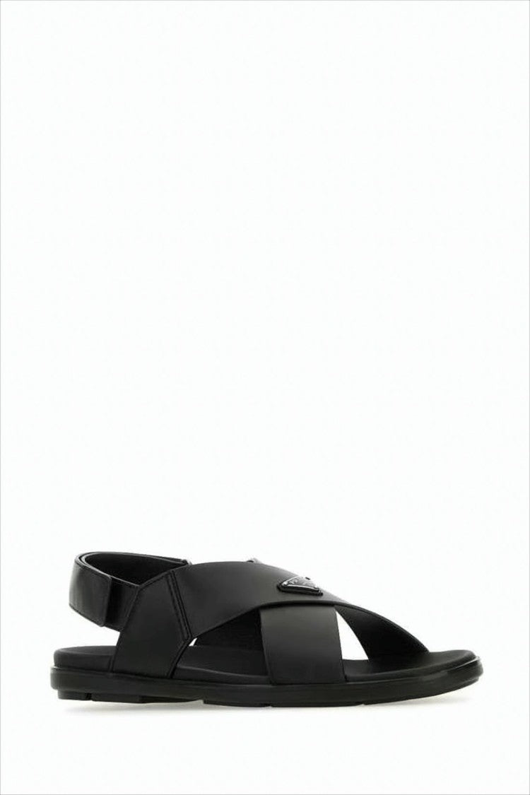 Black Leather Sandals with Wide Straps