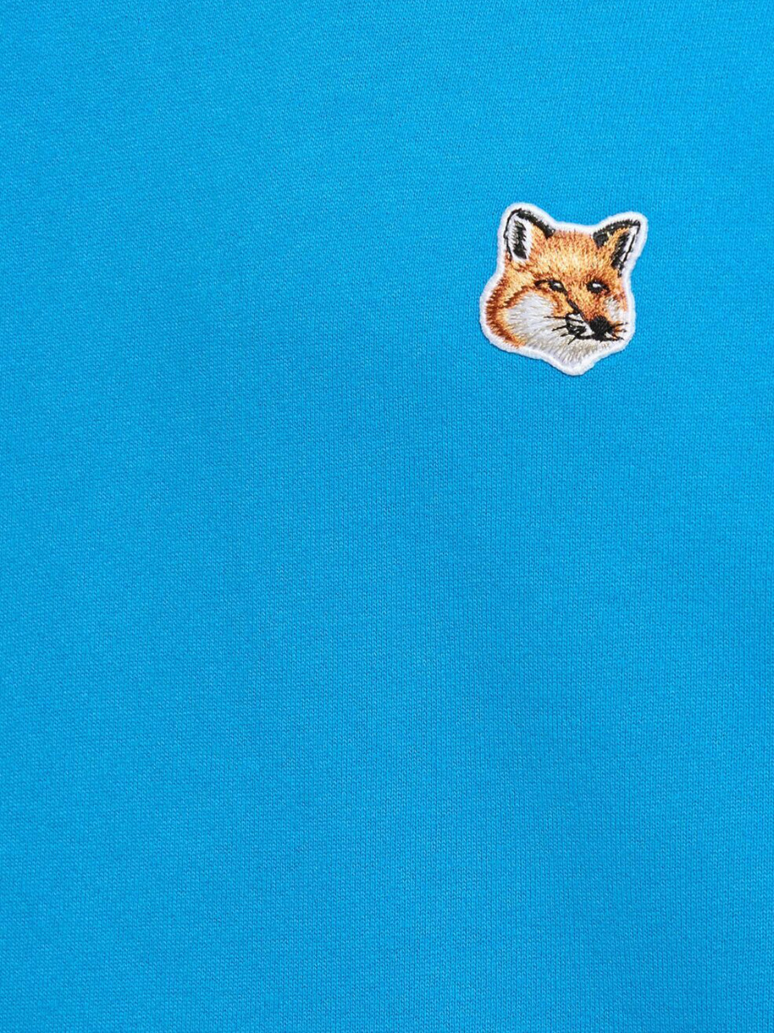 Bright Blue Cotton Hoodie With Embroidered Fox Logo