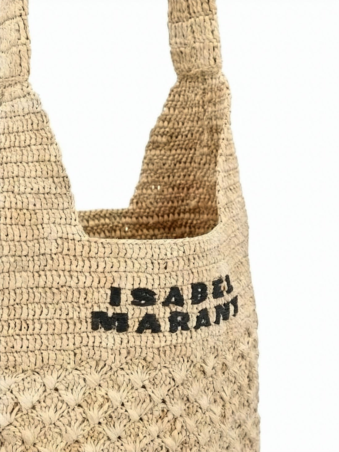 Woven Raffia Shoulder Bag with Embroidered Logo