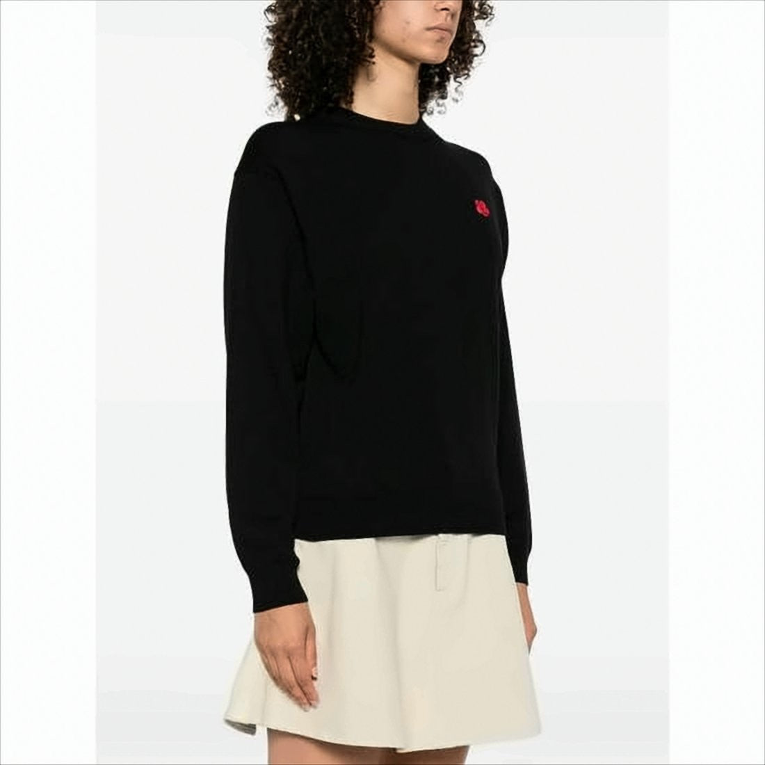 Black Wool Sweater With Classic Crew Neck And Embroidered Detail
