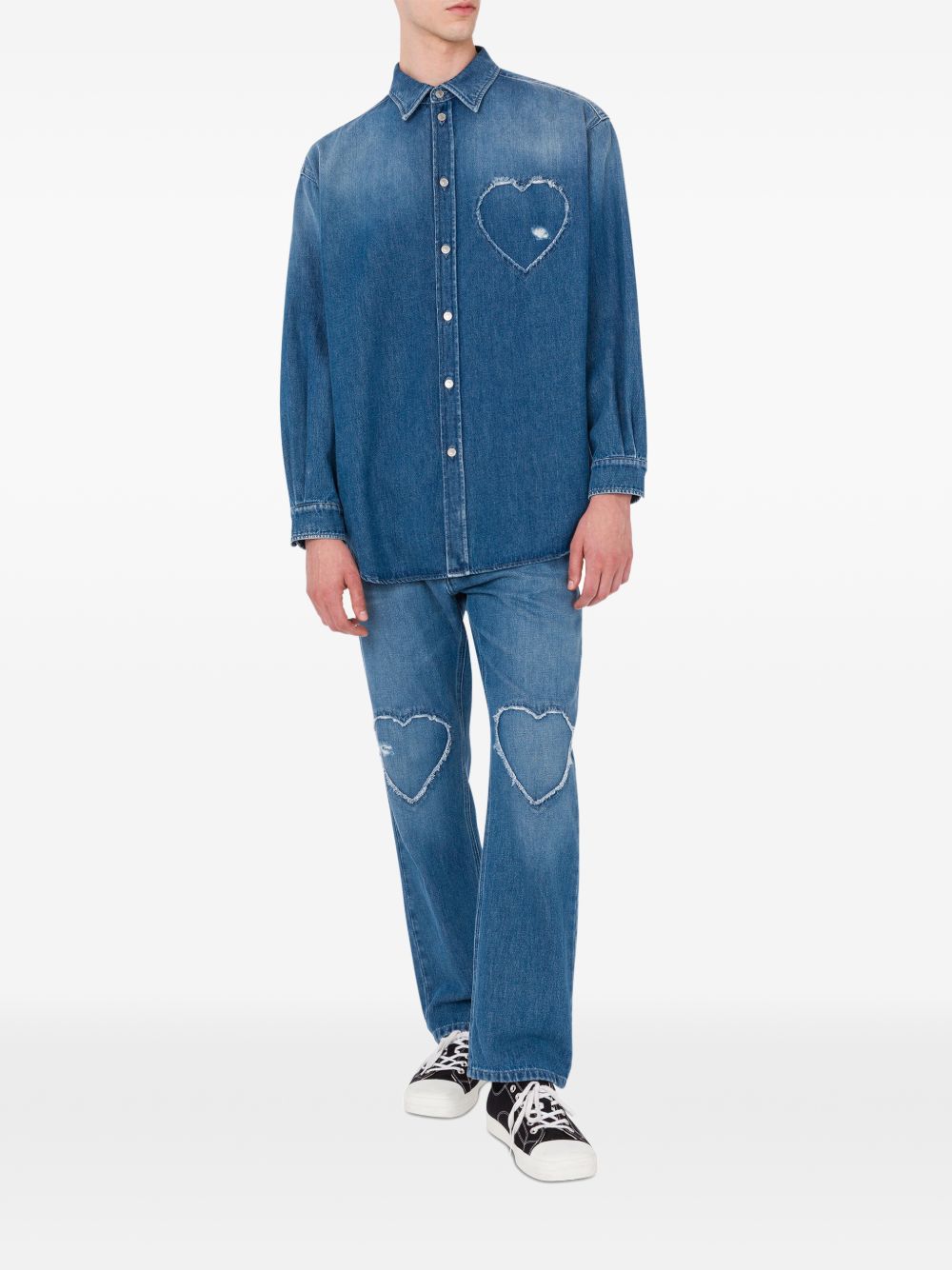 Straight-Leg Jeans With Frayed Heart-Shaped Patches