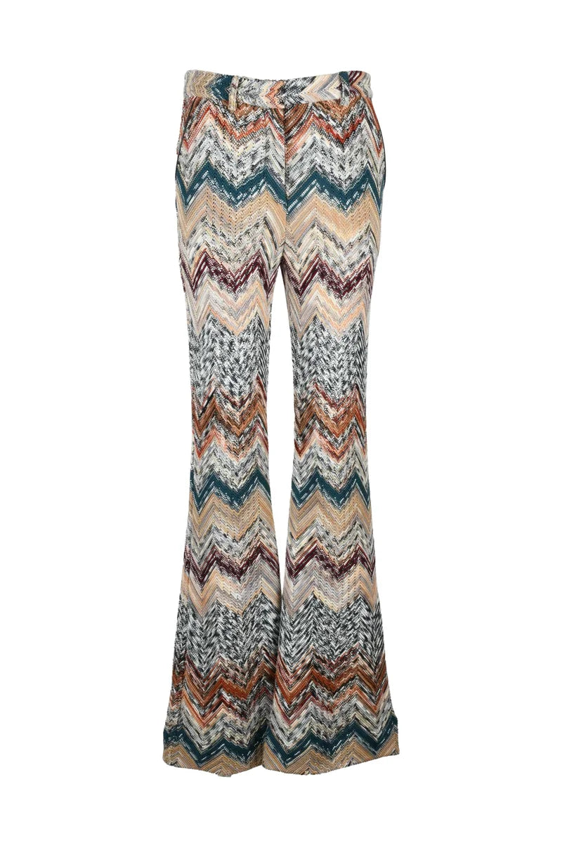 Knitted Bell Bottom Trousers - Beige