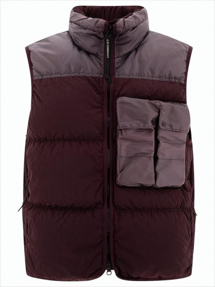 Two-Tone Padded Vest With High Collar And Large Chest Pocket