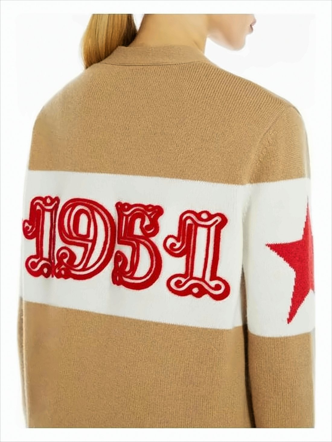 Camel Wool Cardigan With White Stripes