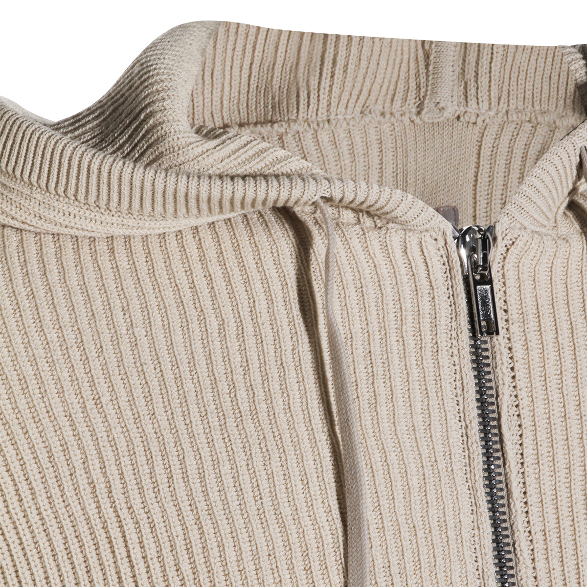Sand Wool Hooded Zip Sweater