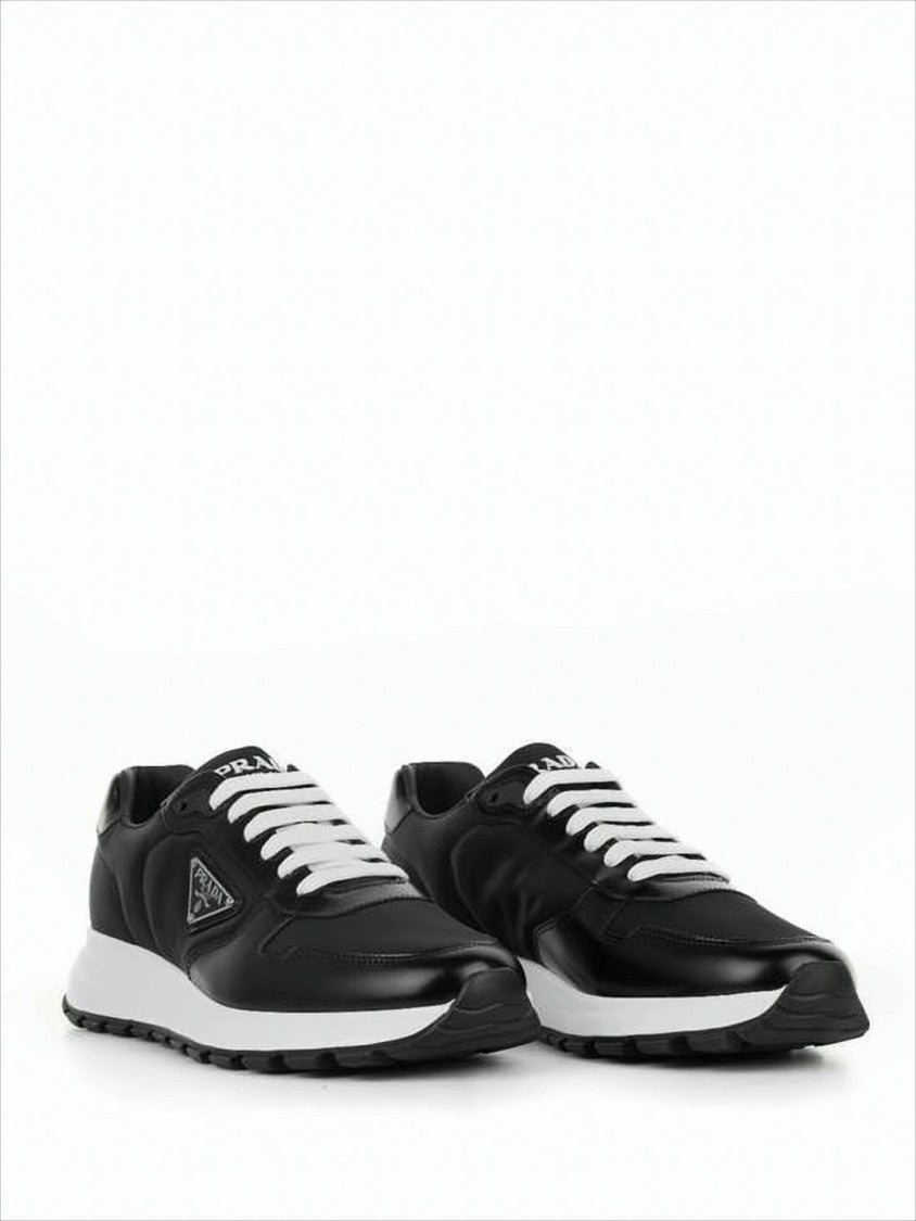 Low-Top Black Fabric And Calfskin Sneakers