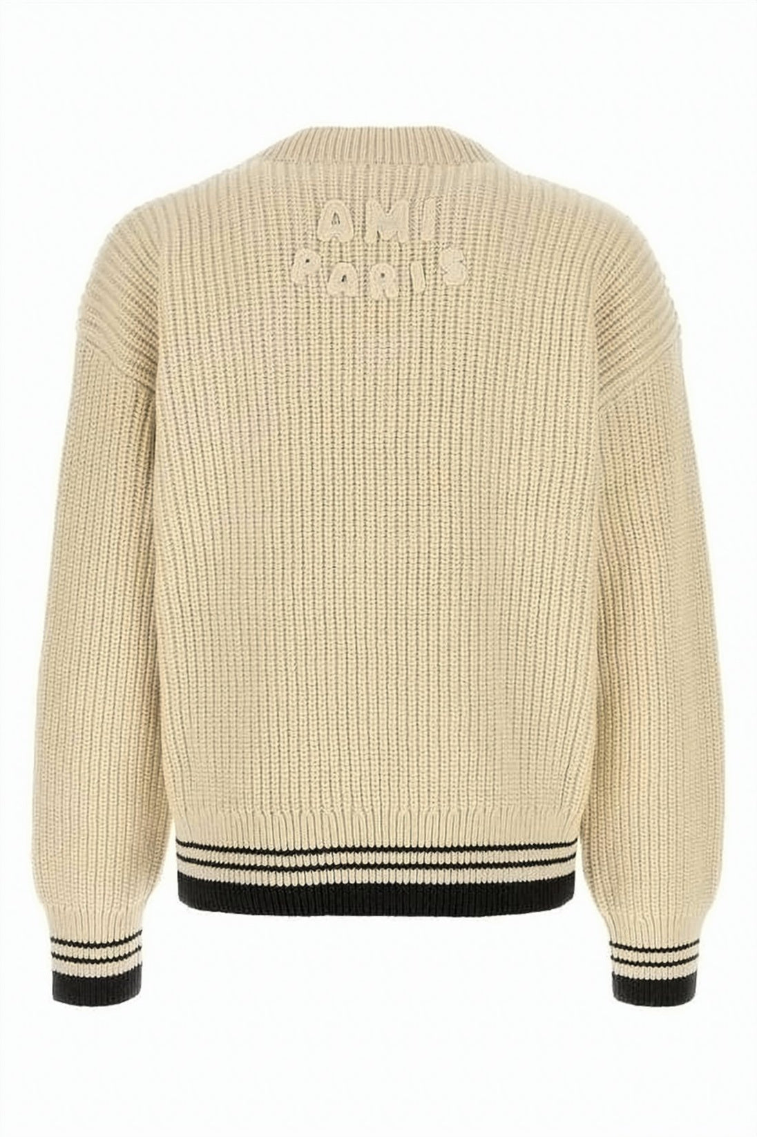 V-Neck Ribbed Knit Sweater with Contrast Cuffs