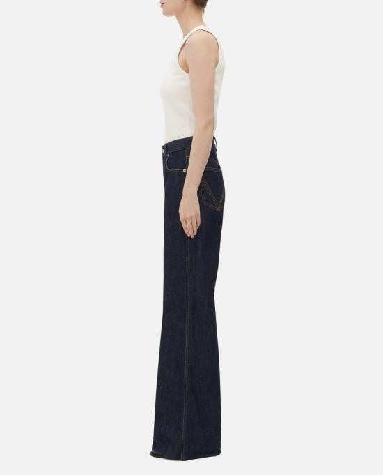 High-Waisted Wide-Leg Denim Pants with Textured Patch