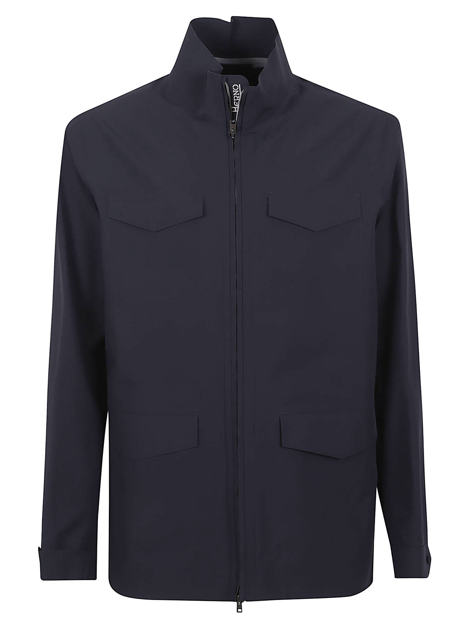 Double-slider Zipper Jacket with High Collar and Flap Pockets