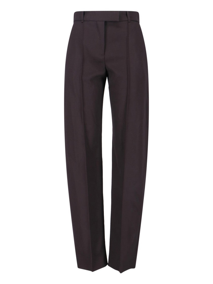 High-Waisted Brown Wool Trousers With Front Pleats