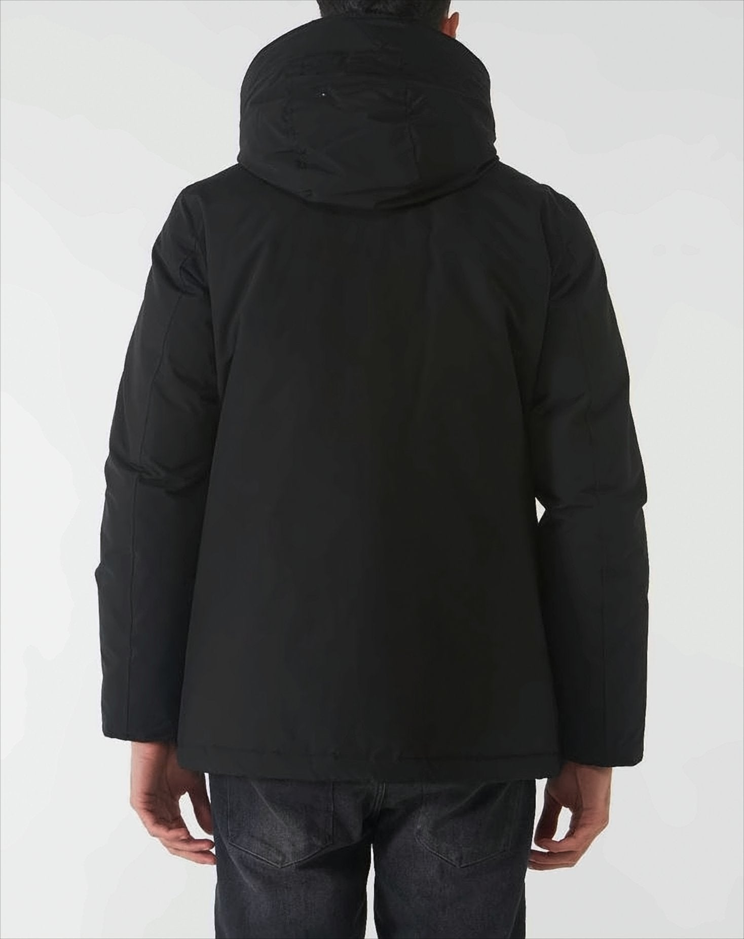 Padded Black Anorak With Drawstring Hood