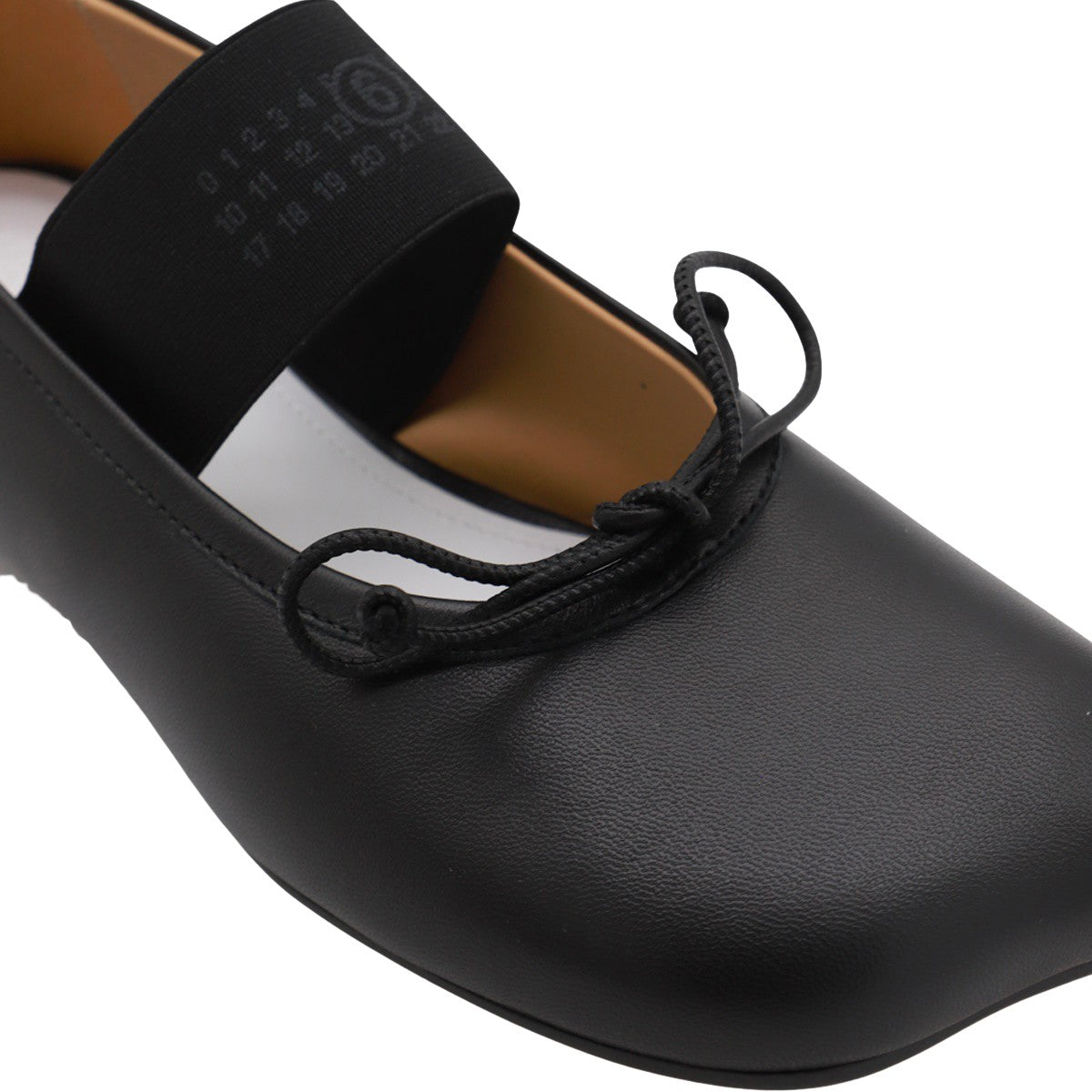 Smooth Black Leather Flats with Bow Detail