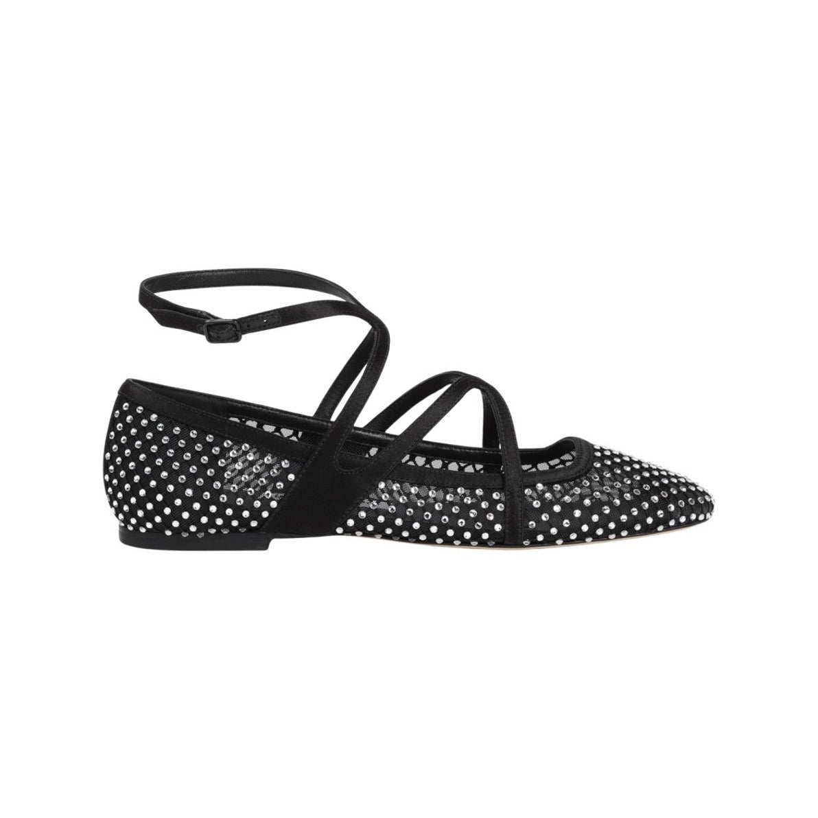 Black Leather And Mesh Ballerinas
