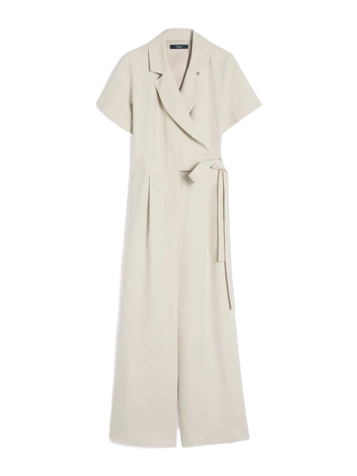 Short-Sleeved Jumpsuit with Wrap Front and Notched Lapel