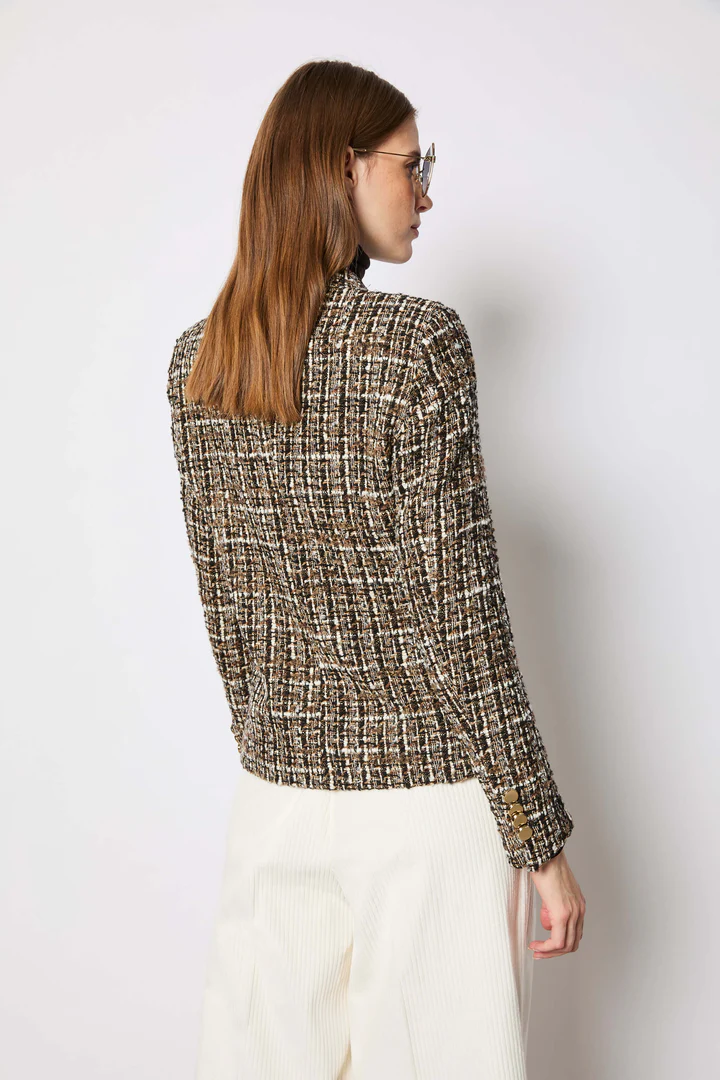 Double-Breasted Bouclé Tweed Jacket With Gold-Tone Buttons