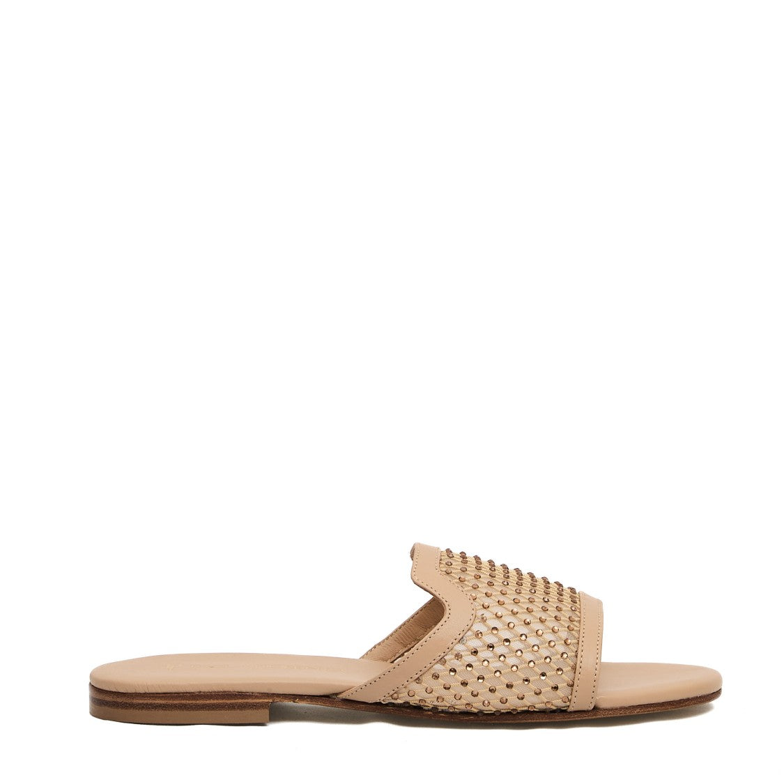 Beige Leather Slipper And Rhinestones