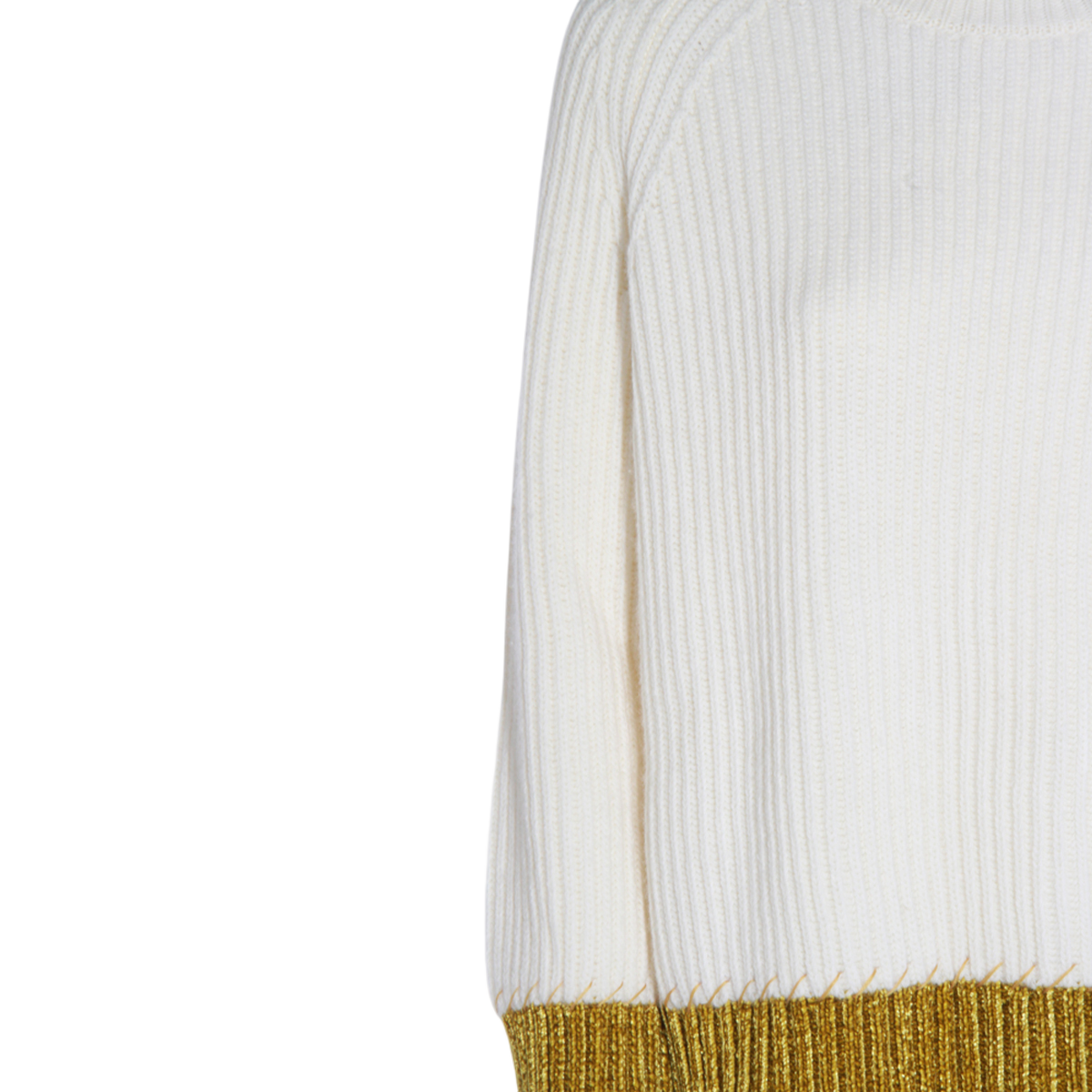 Two-Tone Ribbed Knit Sweater with Round Neckline