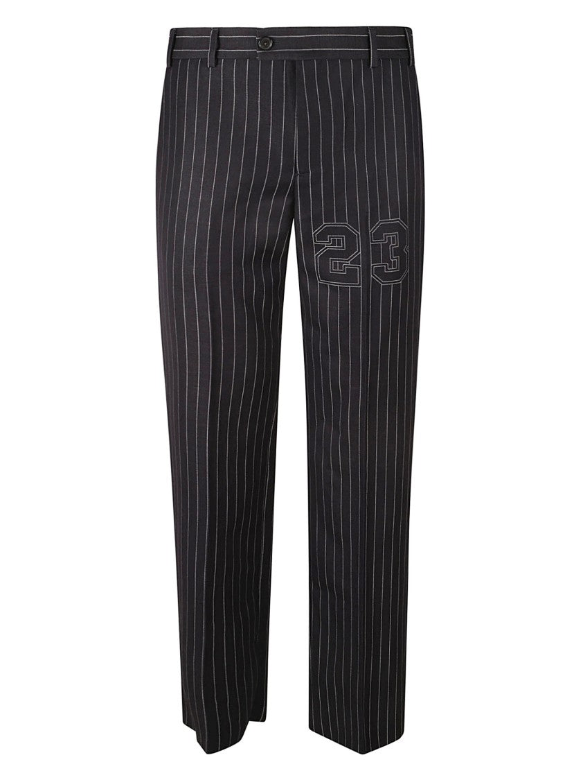 Tailored Pinstripe Trousers With Sporty Embroidered Detail
