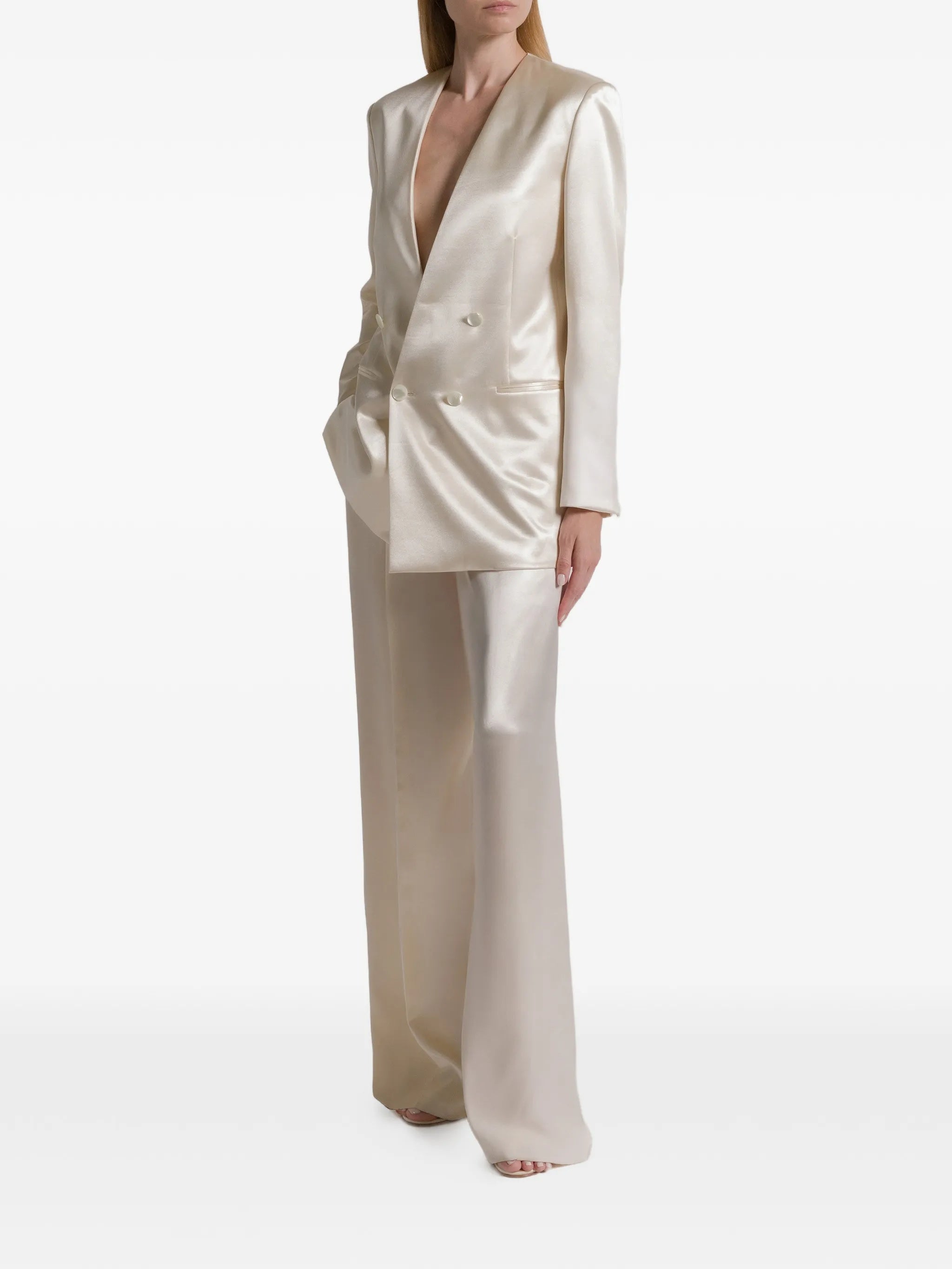 Double-Breasted Jacket with Oversized Silhouette and Lustrous Finish