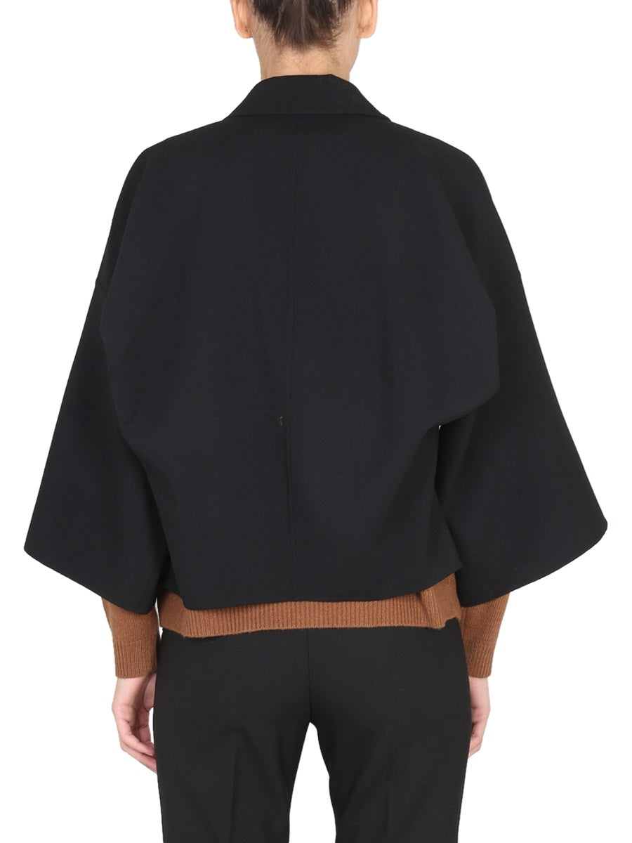 Cropped Black Jacket With Peaked Lapels
