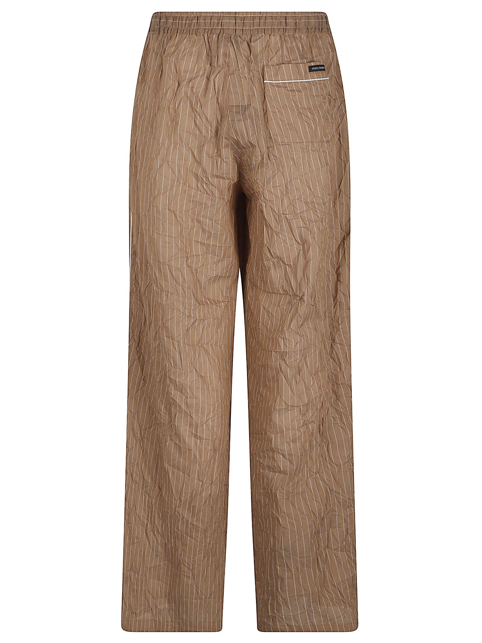 Relaxed Fit Brown Trousers with Subtle Pinstripe Texture