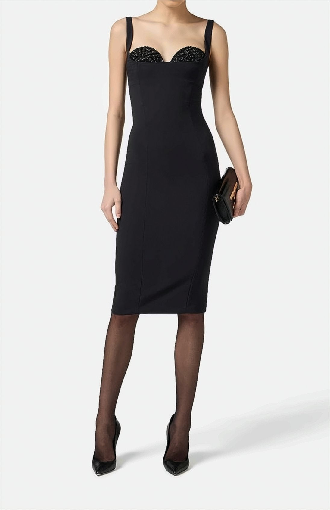 Fitted Black Crepe Sheath Dress