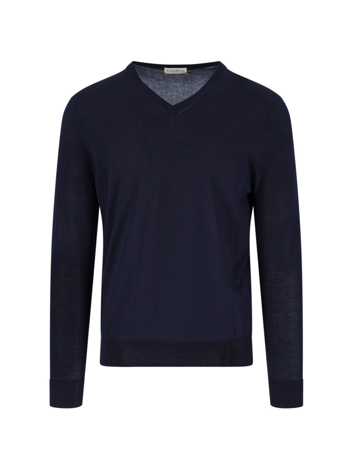 Blue V-Neck Ribbed Cotton Knit Sweater
