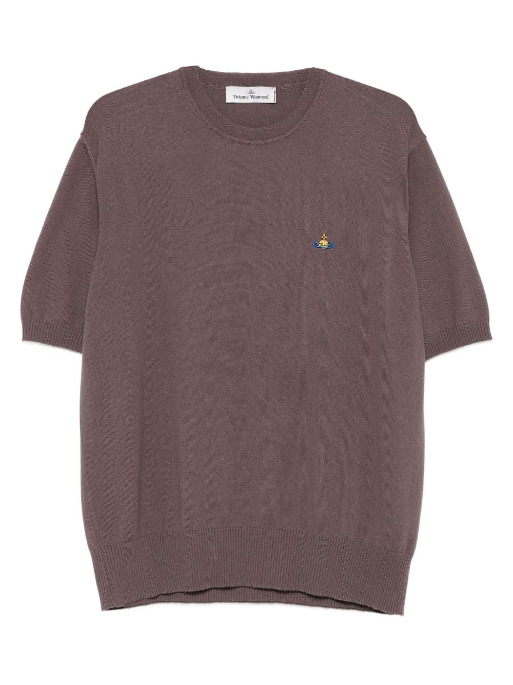 Short-Sleeved Brown Sweatshirt with Logo Embroidery