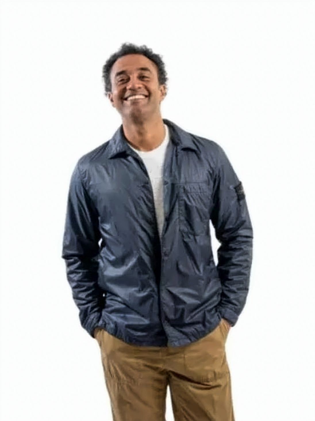 Lightweight Blue Polyamide Jacket with Classic Collar