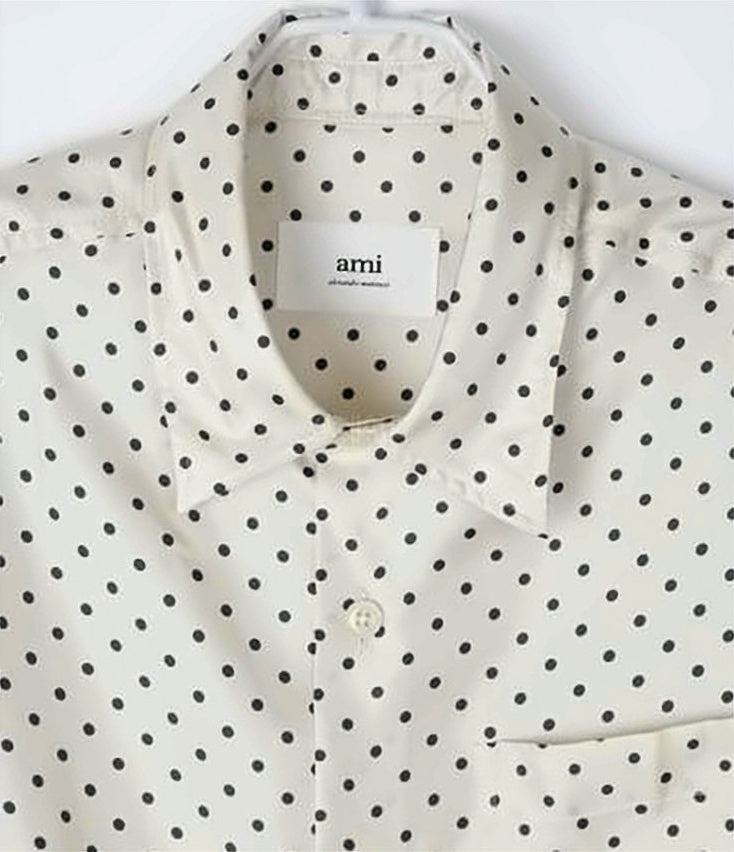 Silk Long-Sleeve Shirt with Polka Dot Pattern
