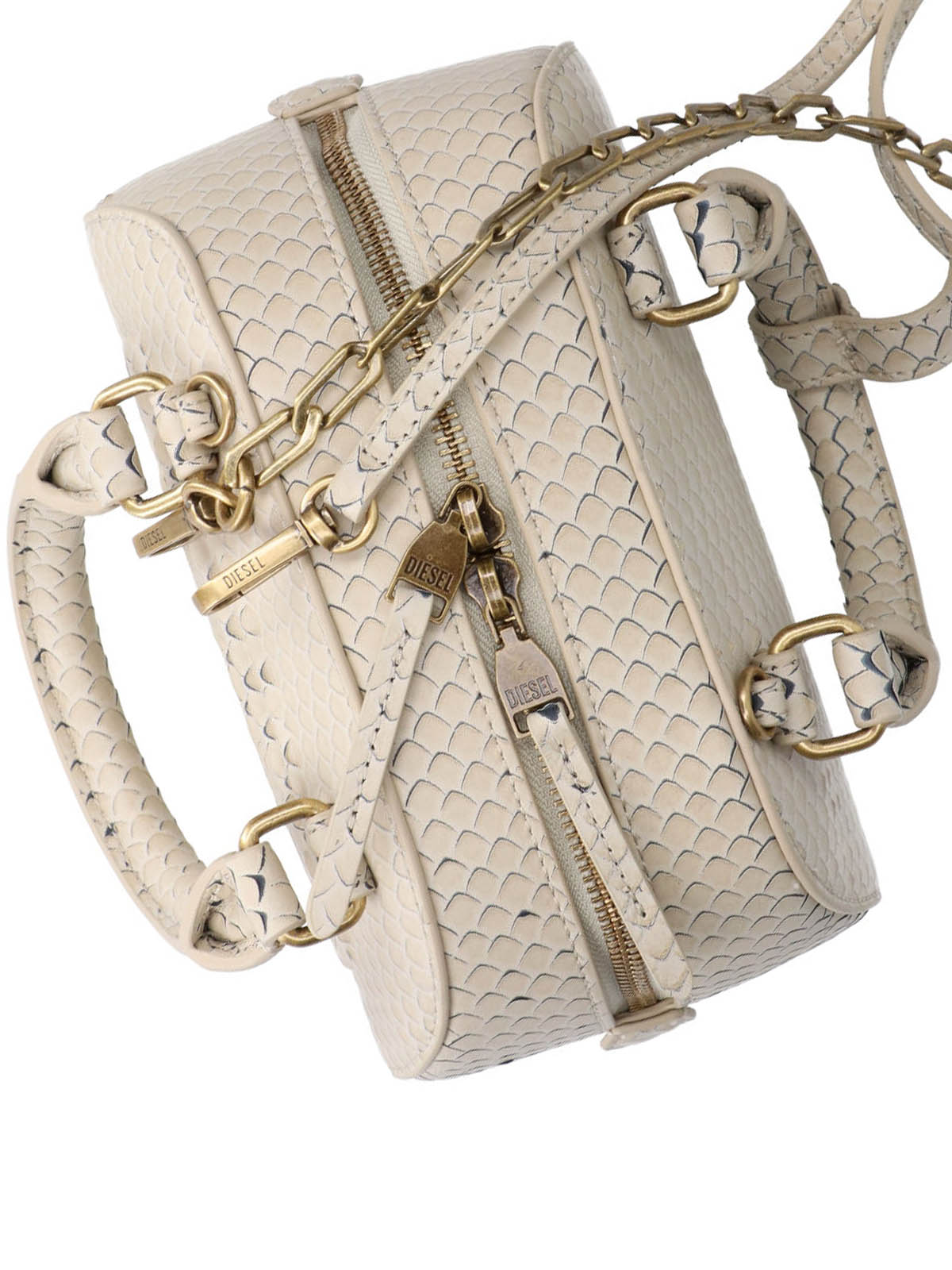 Beige 1dr Dome Textured Leather Bag