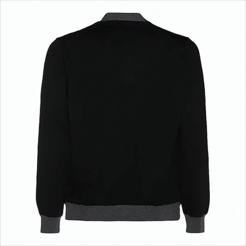 Classic V-Neck Cardigan With Ribbed Details And Logo Embroidery