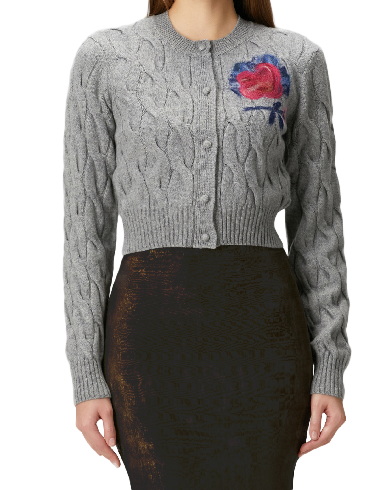 Cropped Cable Knit Cardigan