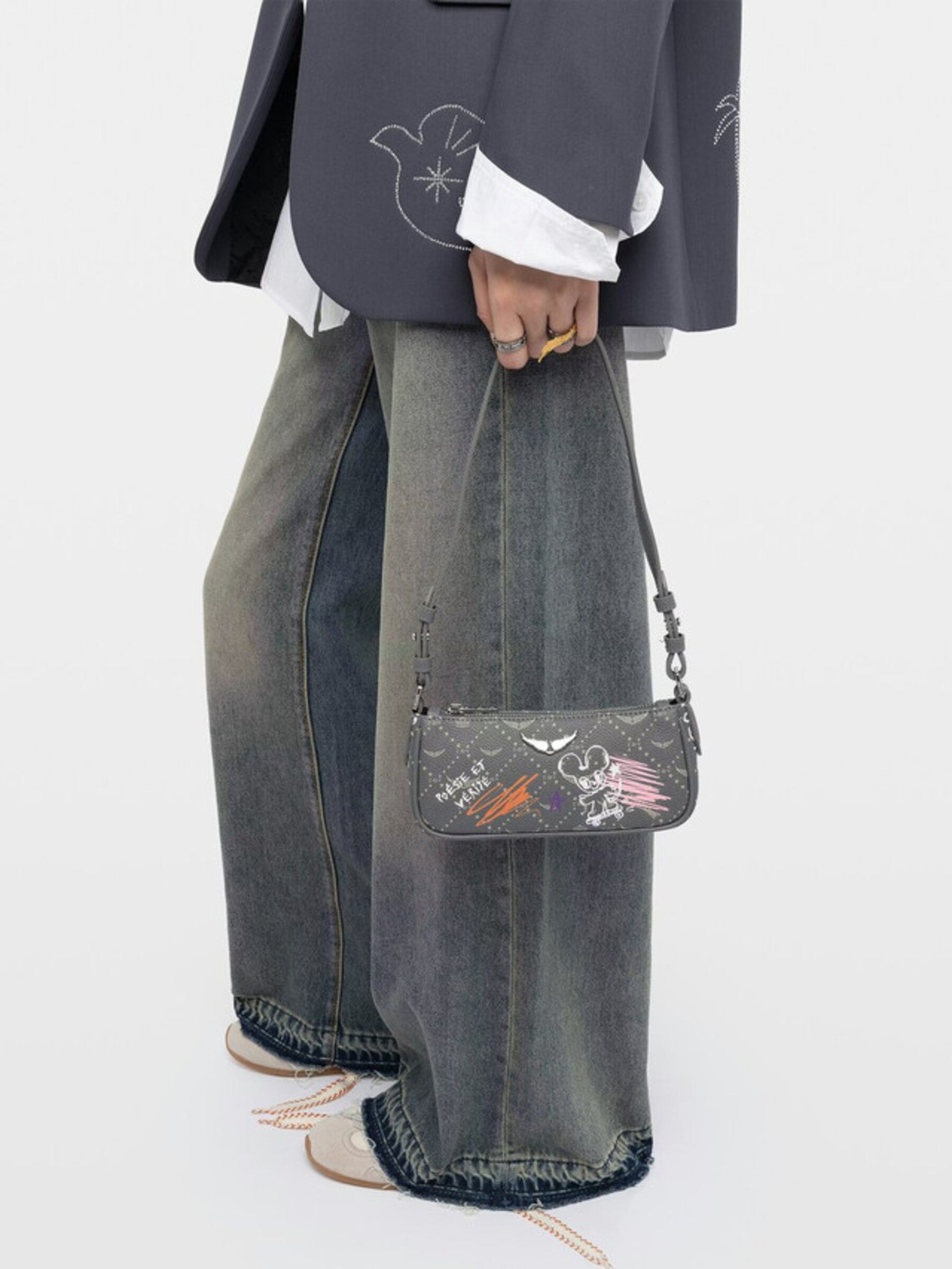 Small Rectangular Shoulder Bag with Playful Illustrations