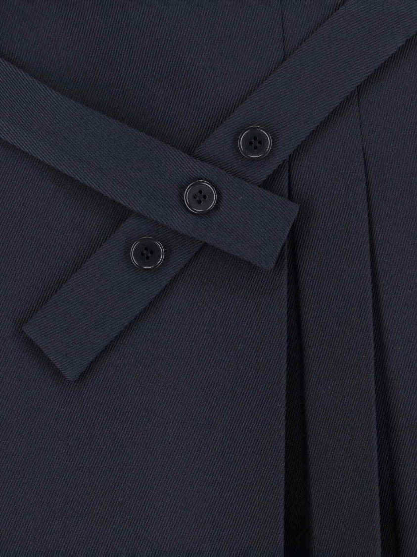 Navy Wool Midi Skirt With Pleated Detail