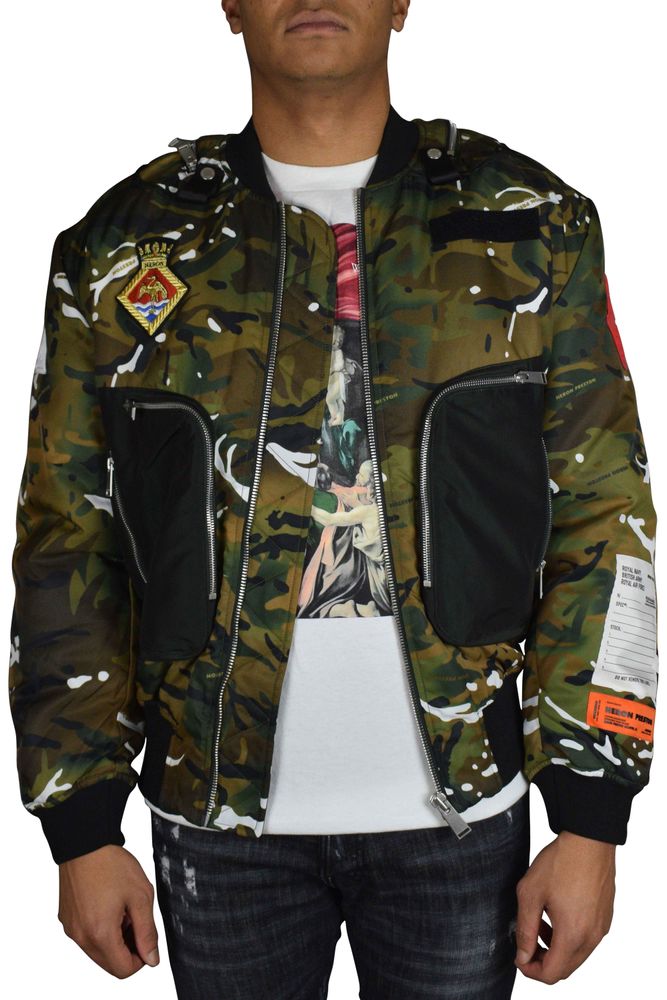 Khaki Camouflage Bomber Jacket With Orange Lining