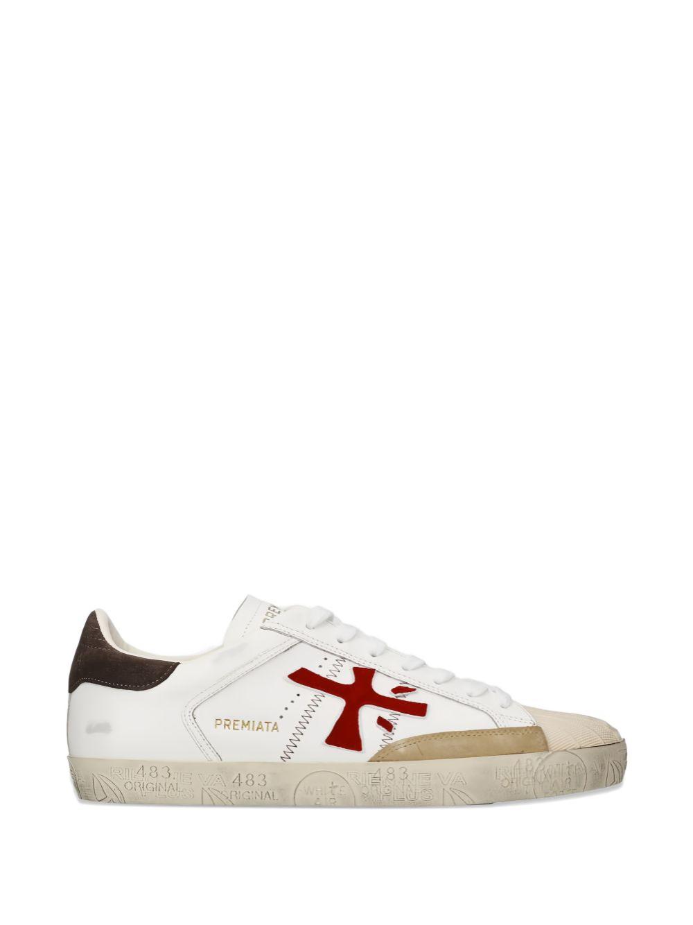 Distressed Leather Lace-Up Sneakers